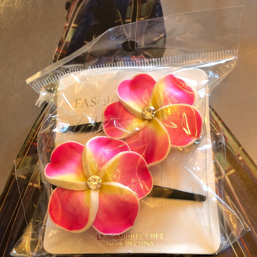 Beginning Boutique Pink & Yellow Plumeria Hair Clip Set